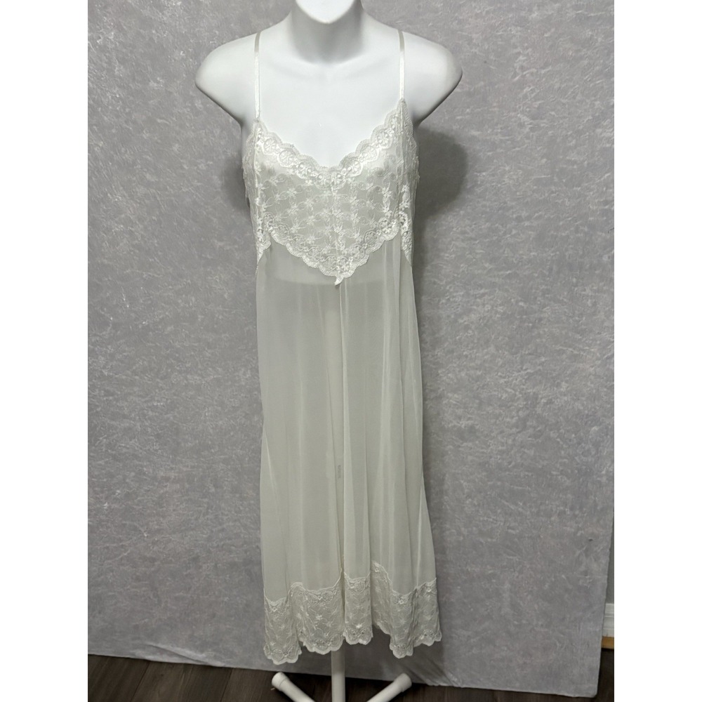 Vintage Leona White Sheer Lace Mesh Slip Dress Nightgown Lingerie Bridal Size S - Picture 2 of 8